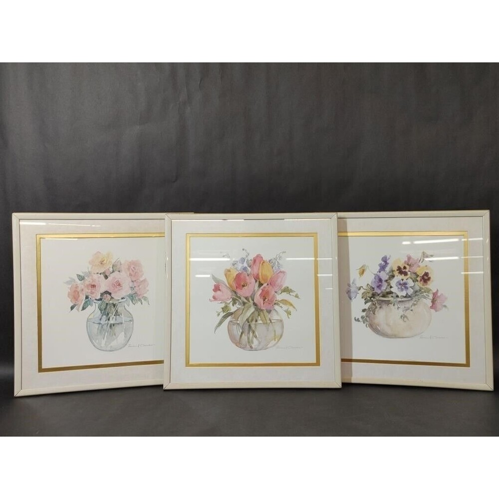 Vintage Rosalind Oesterle Watercolor Floral Framed Art 3pc Set Pre-Owned Decor - Picture 1 of 9